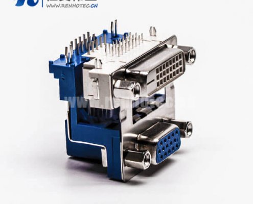 dvi接口与D-SUB15高密度母头弯式铆锁结构带鱼叉