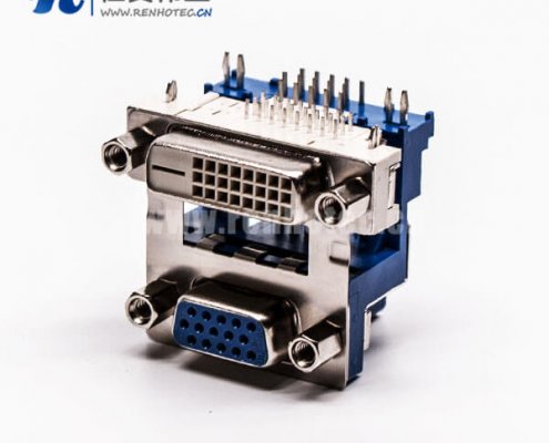 dvi接口与D-SUB15高密度母头弯式铆锁结构带鱼叉