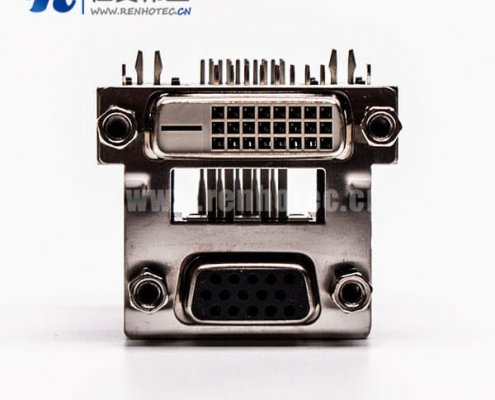 d-sub和dvi双端口接插件母头弯式无控孔5.48mm