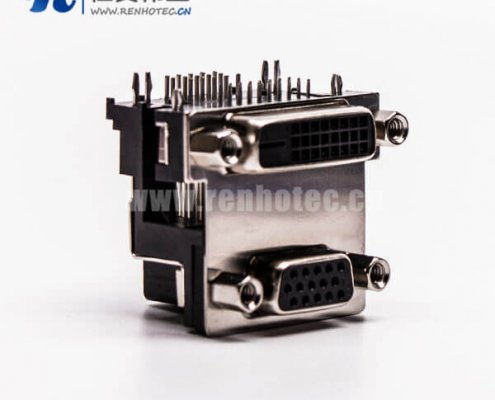 d-sub和dvi双端口接插件母头弯式无控孔5.48mm