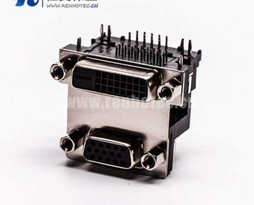 d-sub和dvi双端口接插件母头弯式无控孔5.48mm
