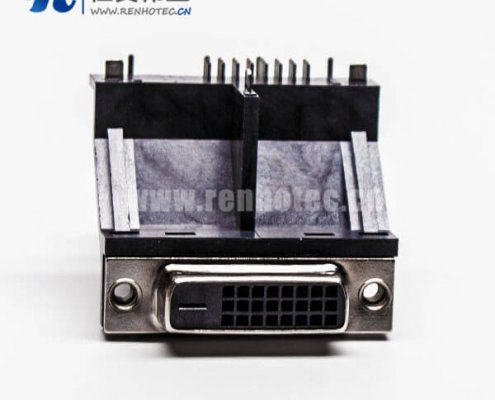 显示器接口dvi母头架高居中塑料支架平口带鱼叉接PCB板