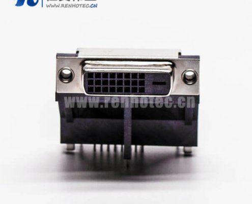 显示器接口dvi母头架高居中塑料支架平口带鱼叉接PCB板