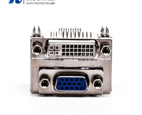 DVI接口与15针接口双胞胎蓝胶弯式母头接PCB板接插件