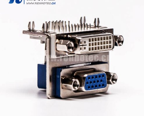DVI接口与15针接口双胞胎蓝胶弯式母头接PCB板接插件