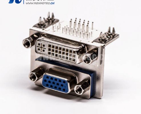 DVI接口与15针接口双胞胎蓝胶弯式母头接PCB板接插件