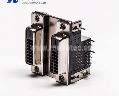 67-2 DVI24+1接插件双胞胎母头弯式鱼叉插PCB板接插件