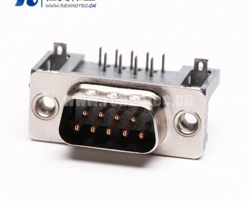 D-Sub 9针公插芯直角穿孔接PCB板接插件