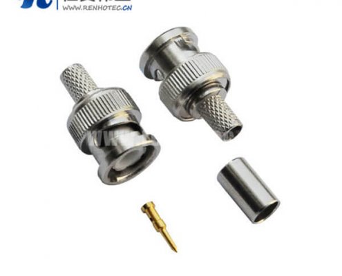 bnc公头接插件压接式50欧姆和75欧姆直式射频同轴