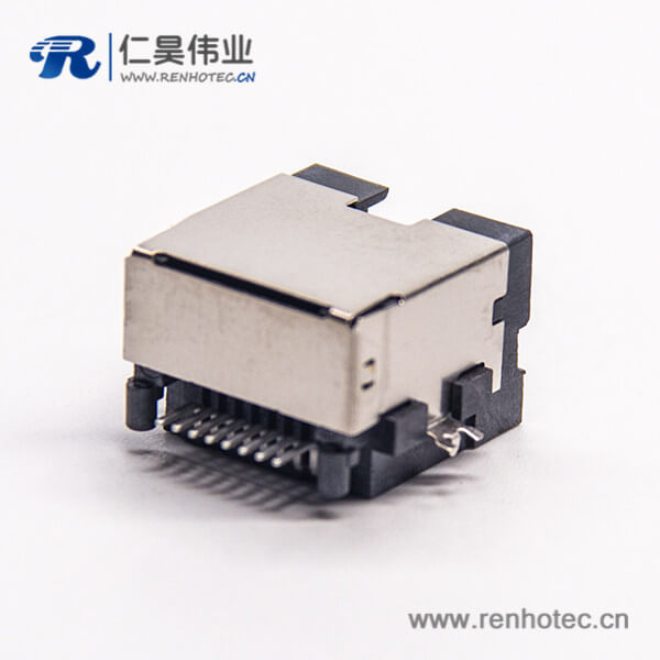 rj45母座单端口弯式8p8cSMT沉板贴板接PCB带屏蔽 rj45母座单端口弯式8p8cSMT沉板贴板接PCB带屏蔽