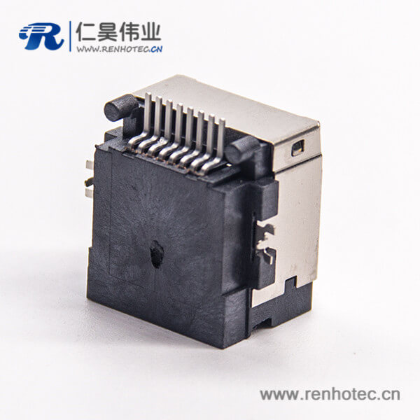 rj45母座单端口弯式8p8cSMT沉板贴板接PCB带屏蔽 rj45母座单端口弯式8p8cSMT沉板贴板接PCB带屏蔽