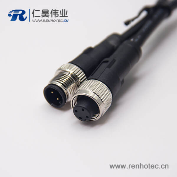 电缆接头m12四芯公对母直式注塑线 电缆接头m12四芯公对母直式注塑线