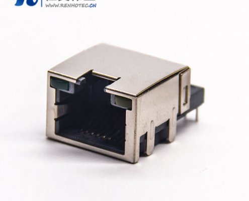 rj45沉板弯式插座带屏蔽插板式接PCB板带灯