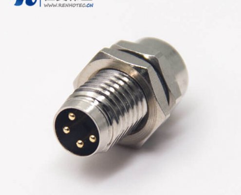 传感器接头m8圆形接插件4pin公头插座焊线防水前锁板