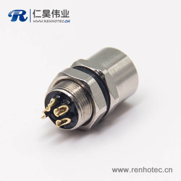 m8螺纹防水接头母头直式4孔航空防水插座后锁板焊线式 m8螺纹防水接头母头直式4孔航空防水插座后锁板焊线式