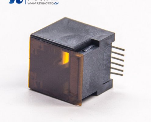 rj12接口黑色塑胶外壳直式SMT贴板接PCB板带盖