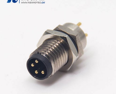 m8 pcb 接插件4pin直式公头前锁板防水插座焊线式