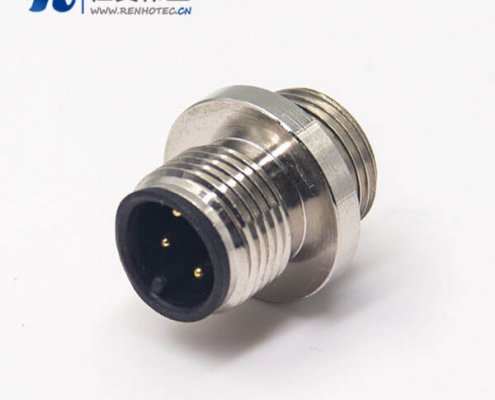 m12网线接头圆形接插件4pin公头航空插座A型后锁板防水焊线式