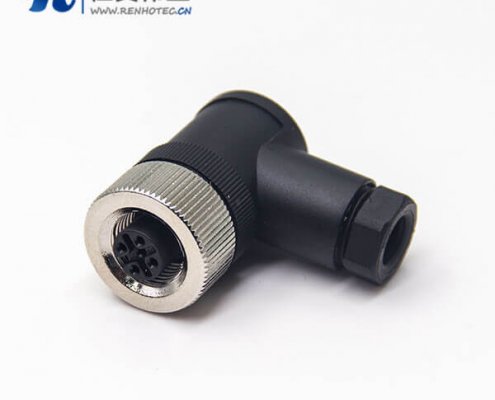 m12组装式90°母弯头4针接线母头防水插头工业接插件