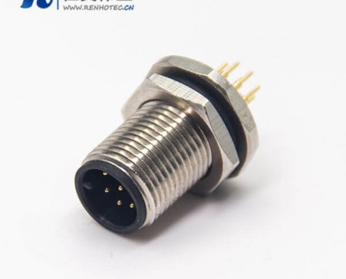 m12防水接头螺纹防水接插件直式8芯公头前锁板插PCB板安装