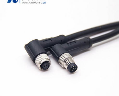 电缆接头m8弯式航空插头8pin公转母注塑线