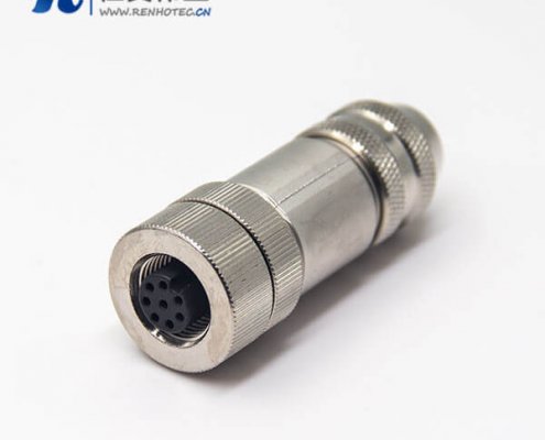 m12防水航空头8pin母头直式全金属接插件锁接A型编码