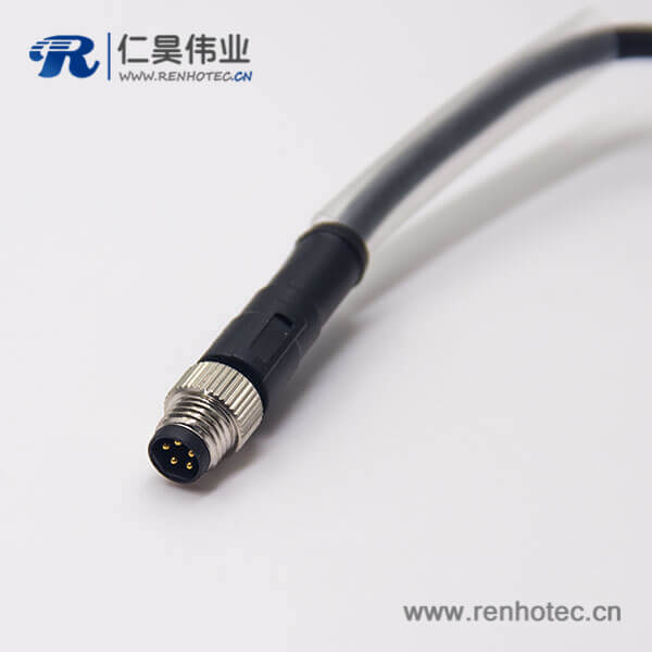 m8公头 螺纹 带线直式单边5芯插头线束 m8公头 螺纹 带线直式单边5芯插头线束