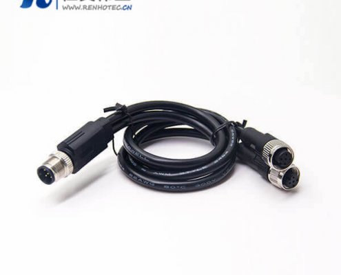 m12航空电缆插头5芯一公转两母成型式注塑线