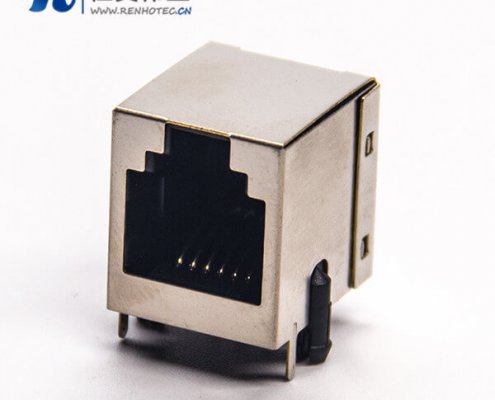 rj12插座6p6c弯式带屏蔽座子单口插PCB板不带灯