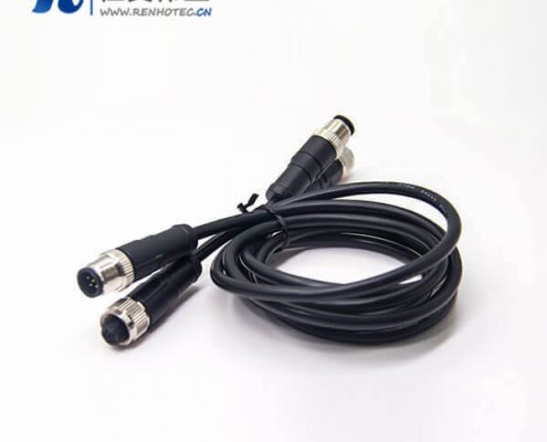 m12传感器电缆C扣5芯母头双边工业防水传感器