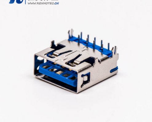 usb3.0蓝色接口type a母座弯头穿孔插板带鱼叉脚