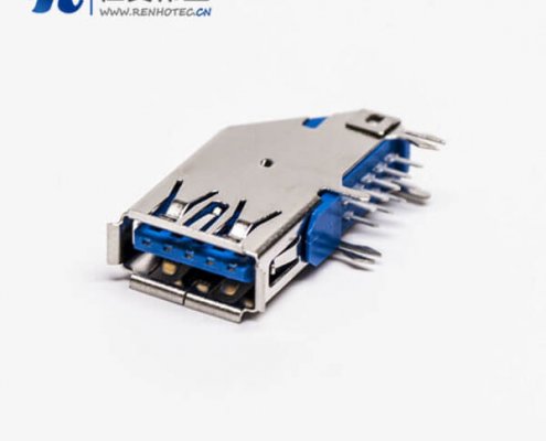 usb3.0母头type a 弯头侧插式蓝色胶芯接板