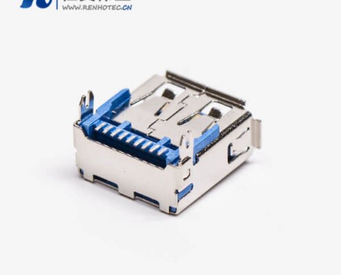 usb3.0母座弯头smt贴片式蓝色胶芯接PCB板