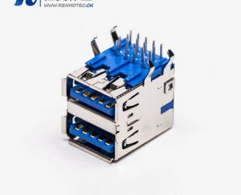 双层usb3.0接插件母头弯式DIP插PCB板