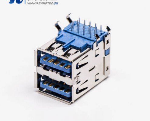 usb3.0双母座弯头弯脚穿孔接PCB板