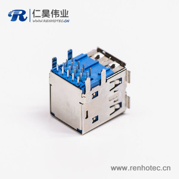 usb3.0双排母座type a弯头蓝色胶芯插板 usb3.0双排母座type a弯头蓝色胶芯插板