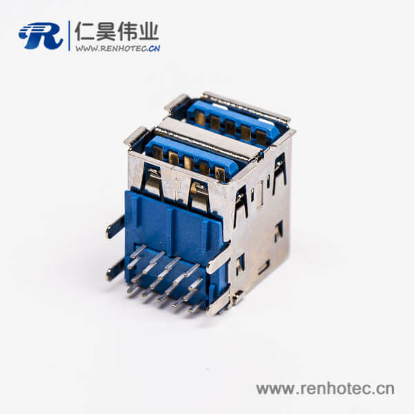 usb3.0双排母座type a弯头蓝色胶芯插板 usb3.0双排母座type a弯头蓝色胶芯插板
