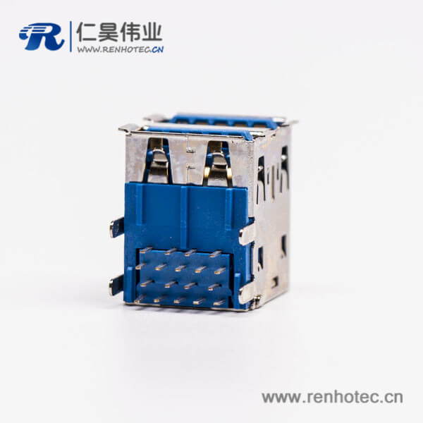 usb3.0双排母座type a弯头蓝色胶芯插板 usb3.0双排母座type a弯头蓝色胶芯插板