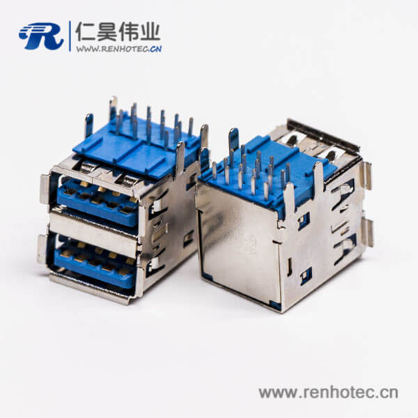 usb3.0双排母座type a弯头蓝色胶芯插板 usb3.0双排母座type a弯头蓝色胶芯插板