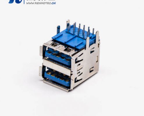 usb3.0双排母座type a弯头蓝色胶芯插板