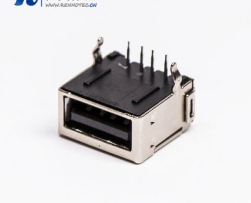 usb 2.0 a母座dip黑色全屏蔽式弯头