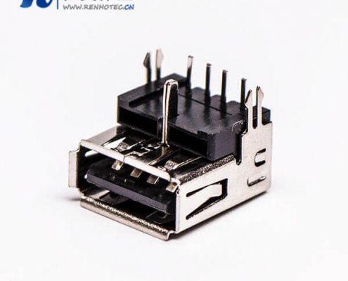 usb type a 插座母头弯式三脚定位鱼叉脚插板