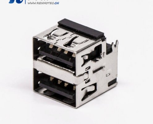 双层usb母座封装dip弯式90度两脚插板