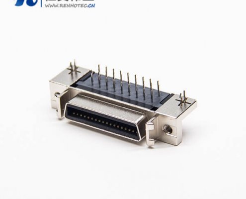 SCSI db接插件36pin弯式母头带鱼叉脚插PCB板铆锁连接