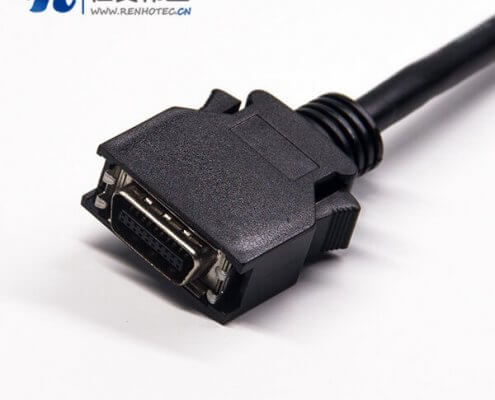 20针SCSI接头HPCN型黑色塑胶壳双边线公转公直式按键卡勾式连接线1米