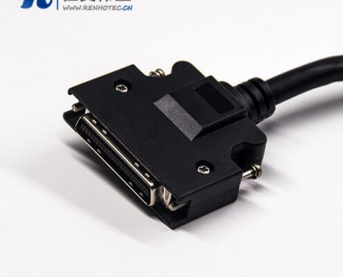 50针SCSI连接线HPCN型黑色塑胶壳公转公直式螺丝锁接双边线1米