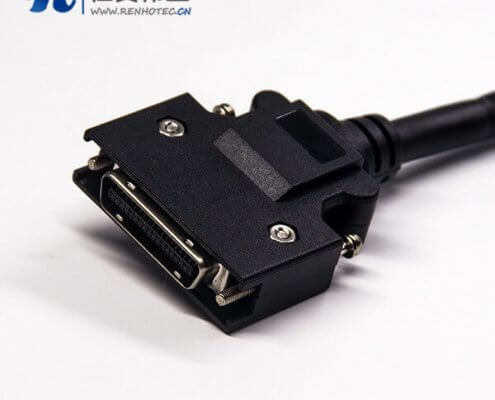 SCSI芯HPCN型黑色塑胶壳公转公直式螺丝锁接双边线1米