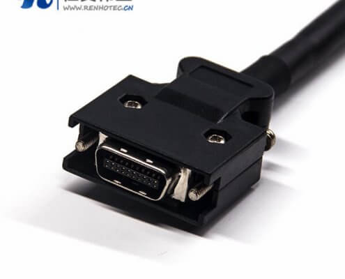 SCSI直插接插件线材20芯HPCN型黑色塑胶壳公转公螺丝锁接双边线1米