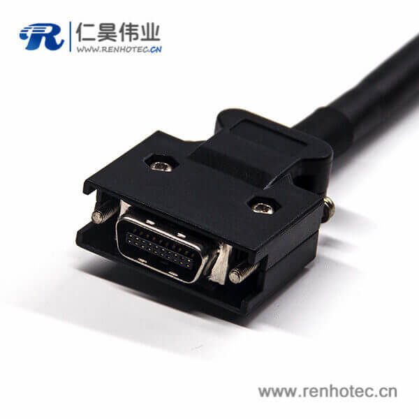 SCSI直插接插件线材20芯HPCN型黑色塑胶壳公转公螺丝锁接双边线1米