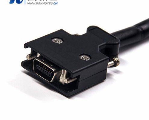 SCSI线材HPCN型14芯黑色塑胶壳公转公直式螺丝锁接双边线1米